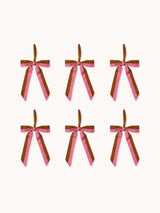 Linen Bow Stripe Pink Tan Set of 6