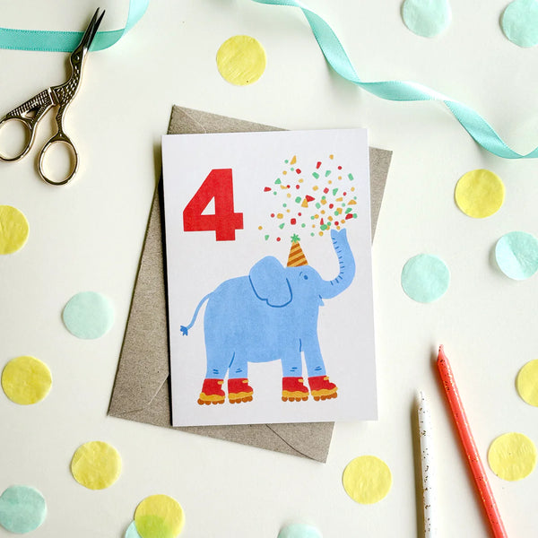 Age 4 Elephant Birthday Card