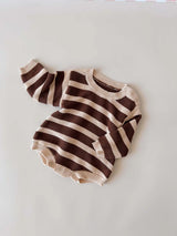 Cotton Knit Romper | Tiramisu Stripe