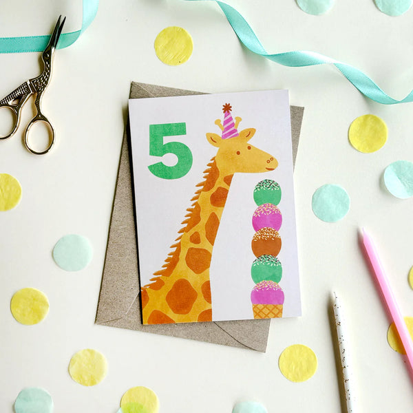 Age 5 Giraffe Birthday Card