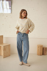BEAU TIE SLOUCHY TEE/BUTTER/CHINA BLUE STRIPE