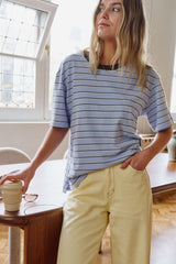 Stevie Slouchy Tee/china blue/choc butter stripe