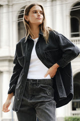 Bobbi Side Pocket Denim Shacket | Washed Black