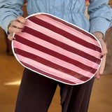 Oval Platter - Pink & Burgundy Stripe