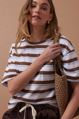 Boa Boxy Pocket Tee - White/Milk Choc Chalk Stripe