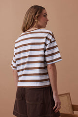 Boa Boxy Pocket Tee - White/Milk Choc Chalk Stripe