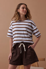 Boa Boxy Pocket Tee - White/Milk Choc Chalk Stripe