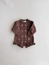 Embroidered Pointelle Romper | Brown Daisy