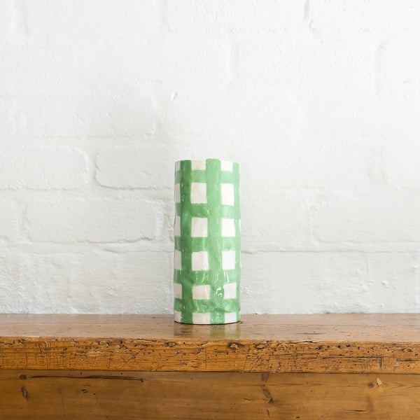Medium Green Gingham Vase