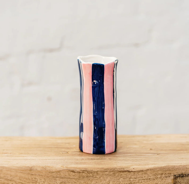 Small Navy & Pink Stripe Vase