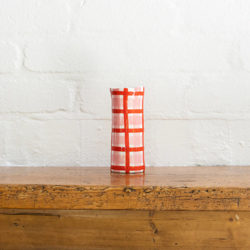 Small Pink + Red Gingham Vase