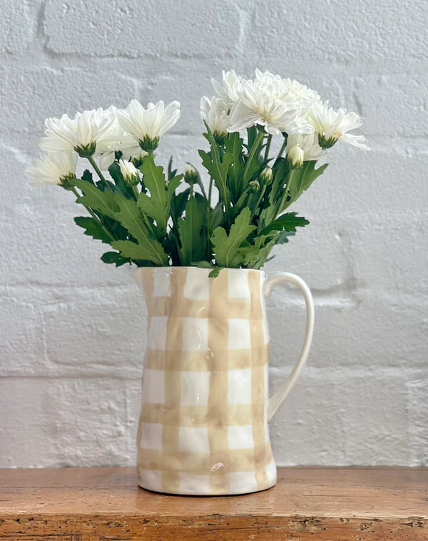 Medium Beige Gingham Jug