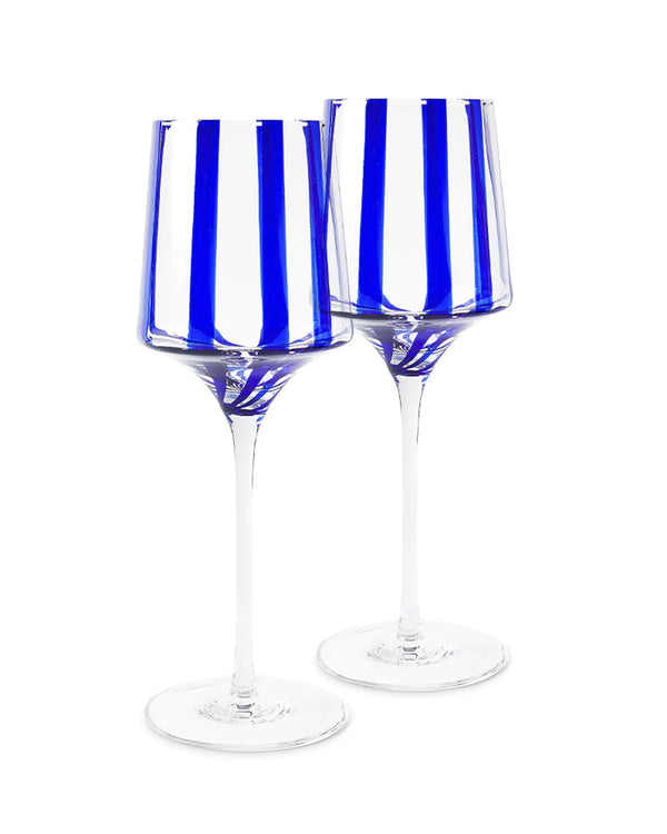 Mykonos Stripe Vino Glass 2P