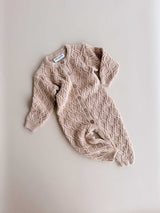Textured Cotton Knit Romper | Ecru Diamond