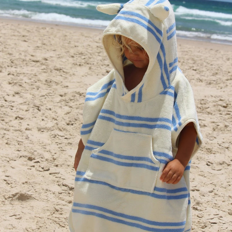 Kids Character Hooded Towel Sammy the Seagull Blue Stripe