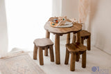 Hardwood Tree Table and 3 Stools Set