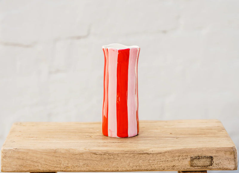 Small Red & Pink Stripe Vase