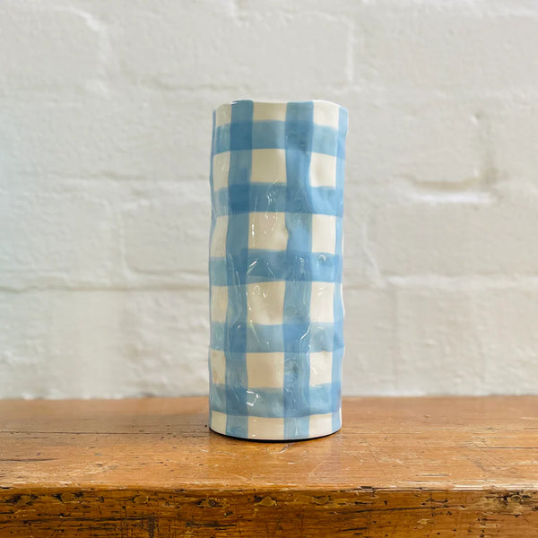 Medium Cornflour Blue Gingham Vase