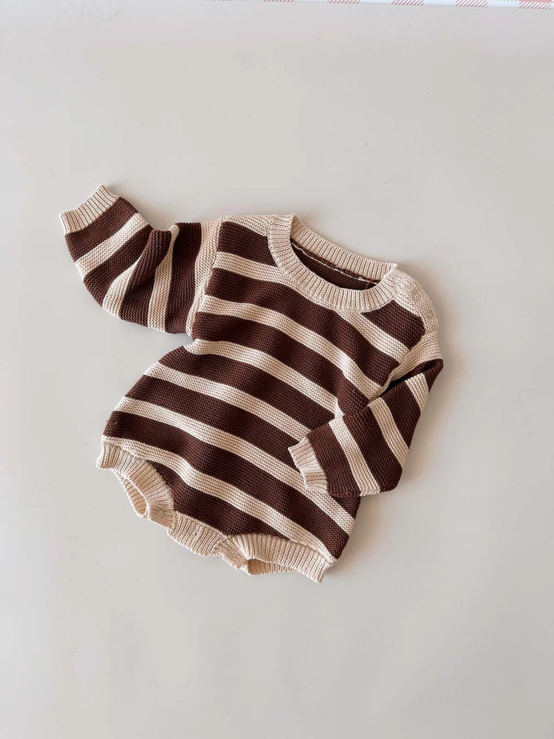 Cotton Knit Romper | Tiramisu Stripe