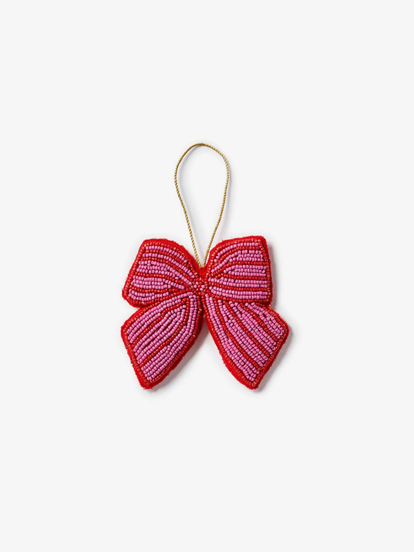 Bow Pink Beaded Christmas Decoration