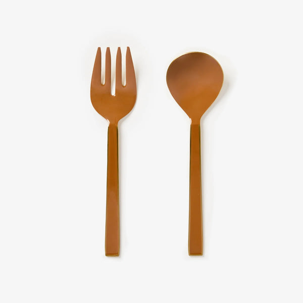 Enamel Tan Salad Servers