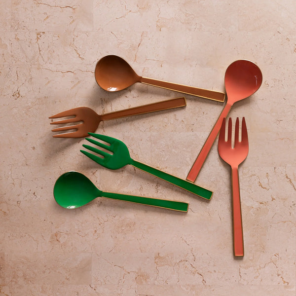 Enamel Tan Salad Servers