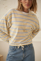 BEAU TIE SLOUCHY TEE/BUTTER/CHINA BLUE STRIPE