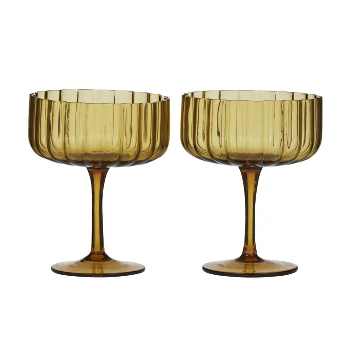 Hazel Glass Coupe - Amber set of 2