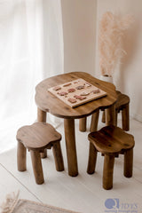 Hardwood Tree Table and 3 Stools Set