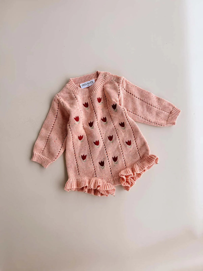 Cotton Pointelle Knit Romper | Sherbet Tulip