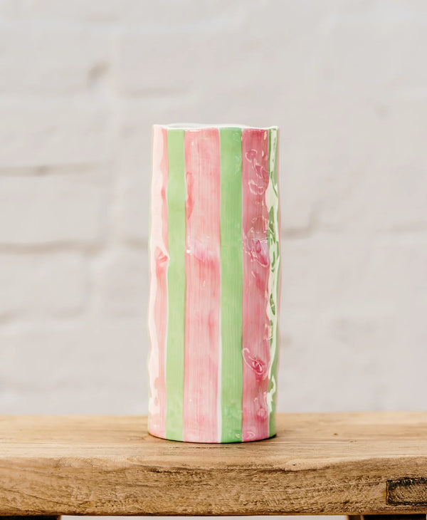 Medium Vase - Pink & Green Stripe