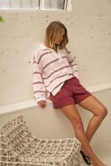 Shelby Slouchy Rugby Top| Sunfaded pink/mulberry stripe