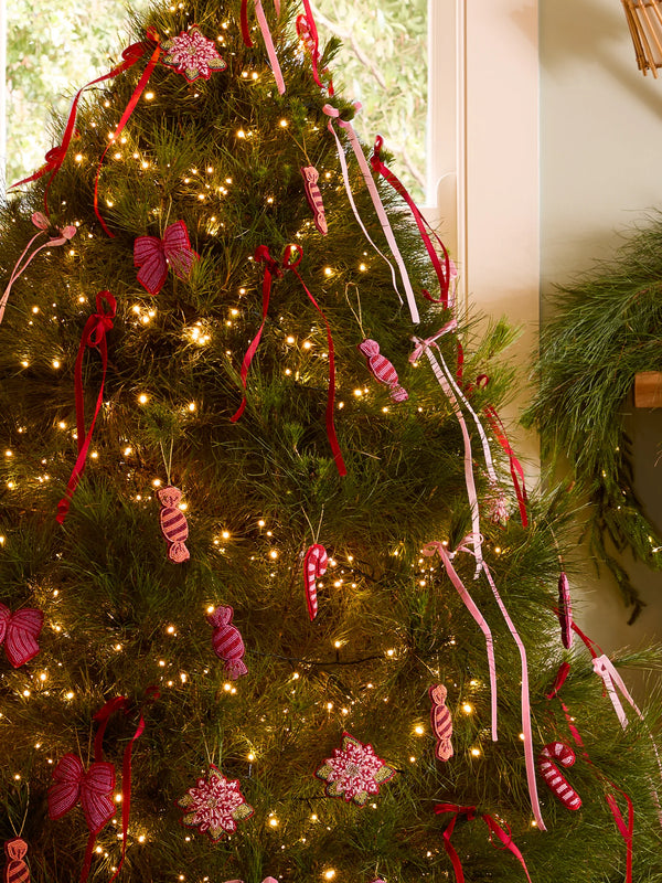 Bow Pink Beaded Christmas Decoration