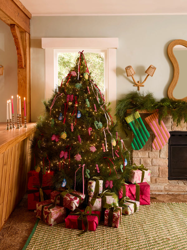 Stripe Tan Pink Christmas Stocking