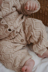 Textured Cotton Knit Romper | Ecru Diamond