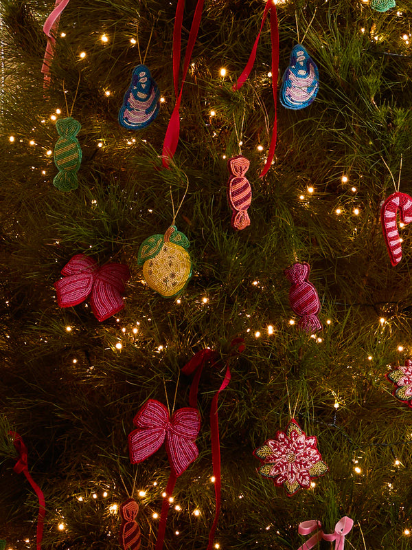 Candy Cane Pink Beaded Christmas Decoration