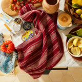Selene Stripe Tea Towel- Crimson