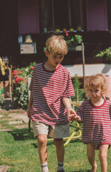 Riley T-Shirt Romper - Cherry Stripe