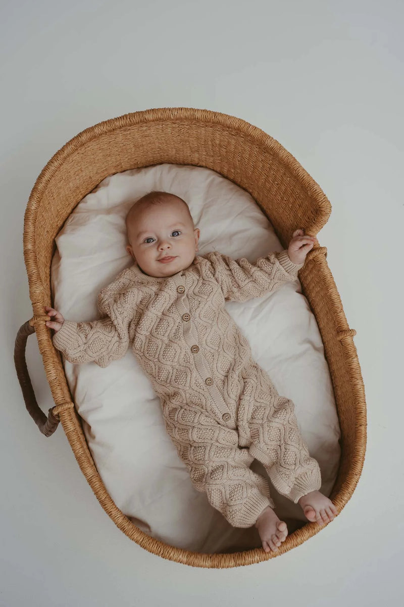 Textured Cotton Knit Romper | Ecru Diamond