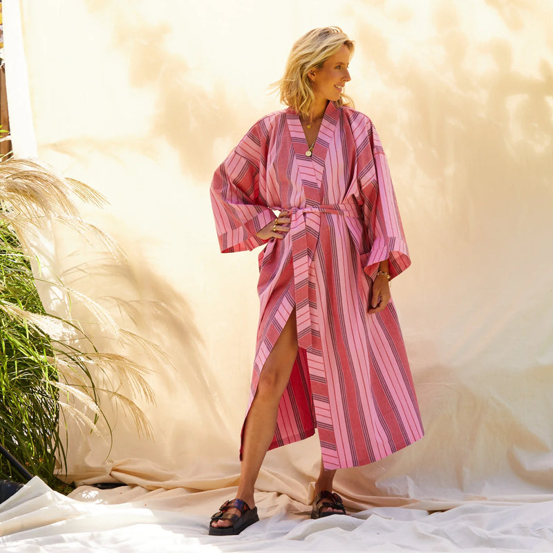 Brigitte Cotton Bath Robe - Scarlet