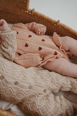Textured Cotton Knit Romper | Ecru Diamond