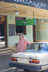 Linen Oversized Shirt - Peach Check