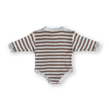 Organic Ribbed Stripe Knit Romper - Grey Marle/Brownie