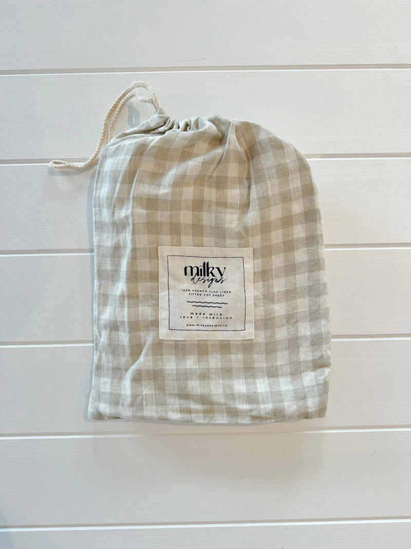 Beige Gingham Linen Bassinet Sheet