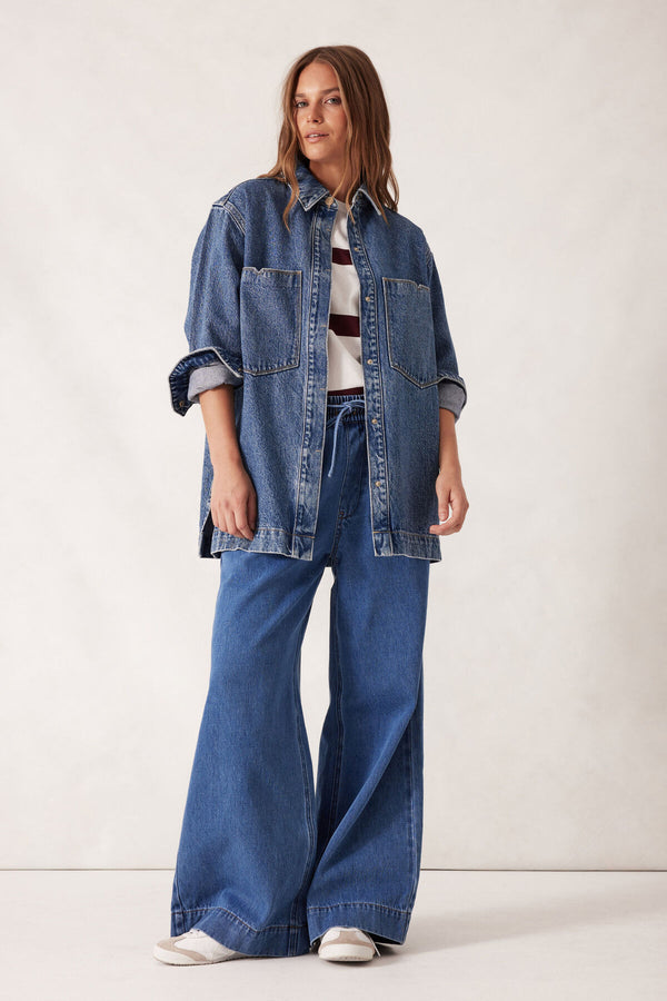 Goldie Longline Denim Shacket | Fresh Indigo