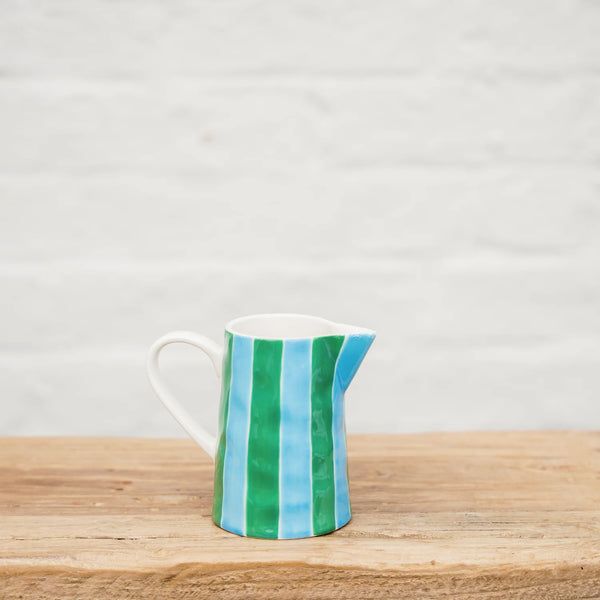 Milk Jug | Green + Cornflower Stripe