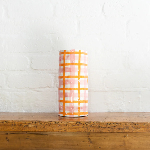 Medium Vase | Pink + Orange Gingham