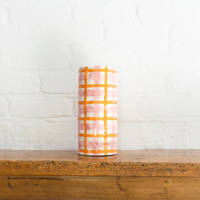 Medium Vase | Pink + Orange Gingham