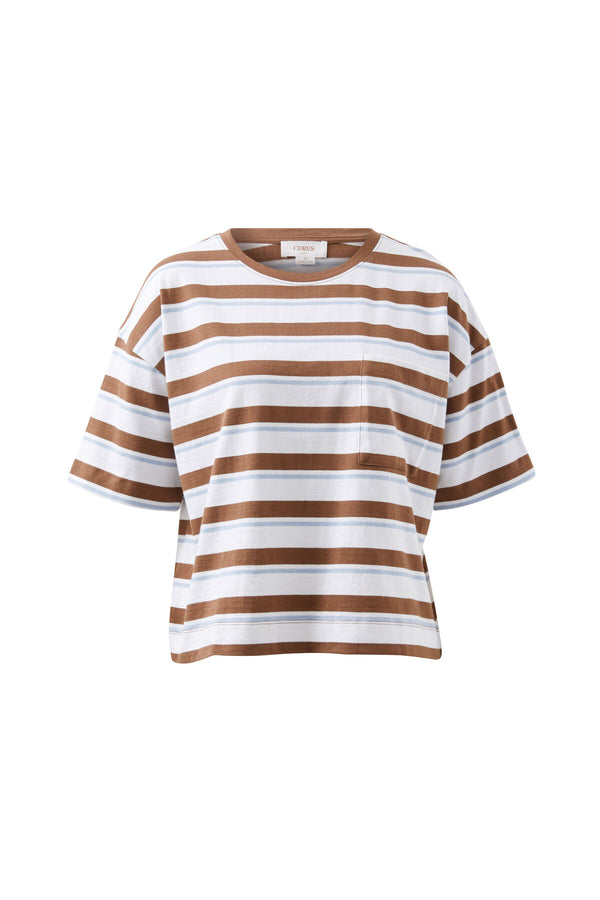 Boa Boxy Pocket Tee - White/Milk Choc Chalk Stripe