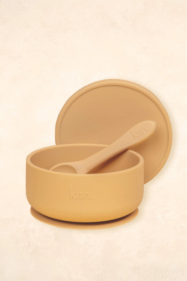 Silicone Suction Bowl with Lid & Spoon Set | Tan